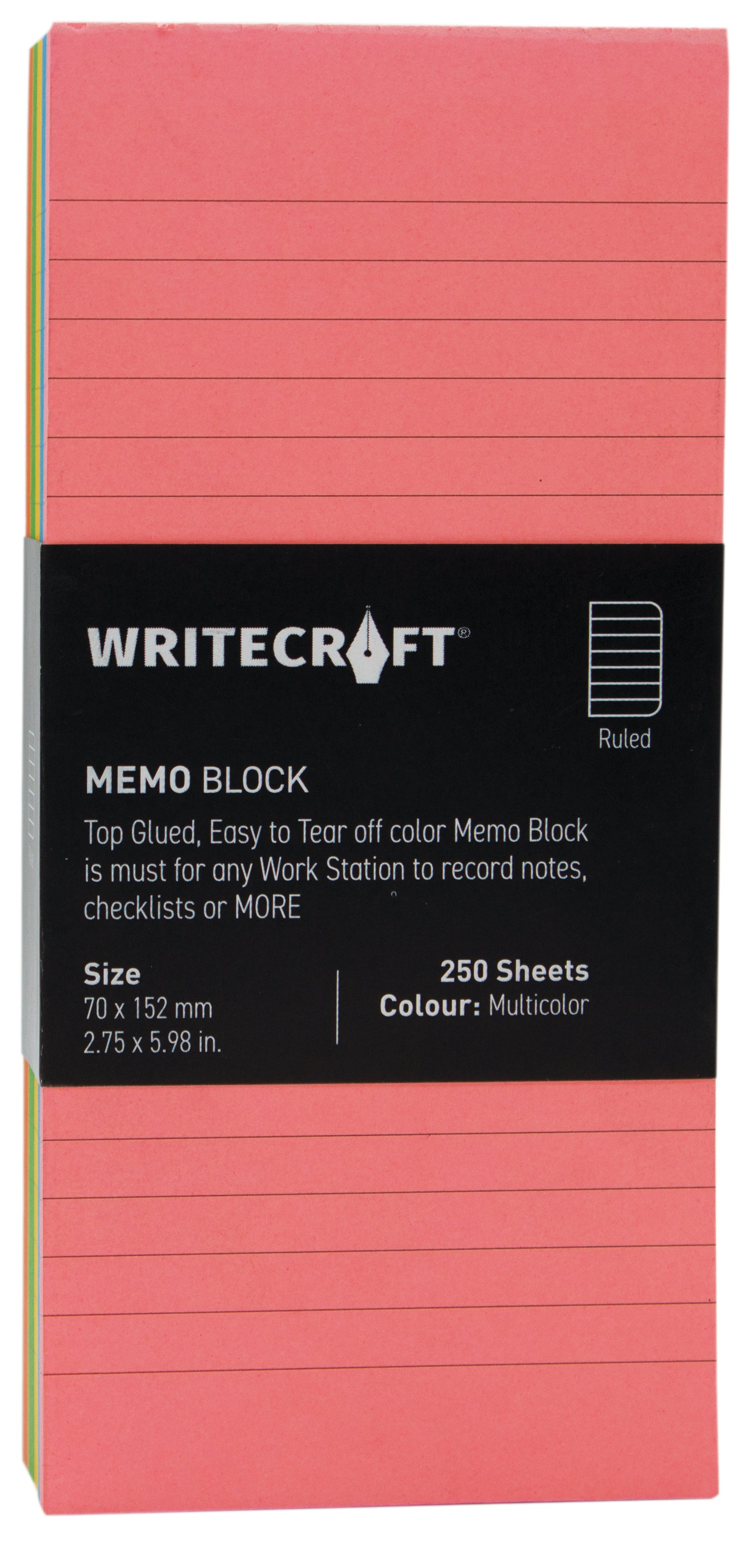 Memo Block - Coloured | Use for Any Work | Station To Record Notes & Checklist | Pack of 1 | 250 Sheets